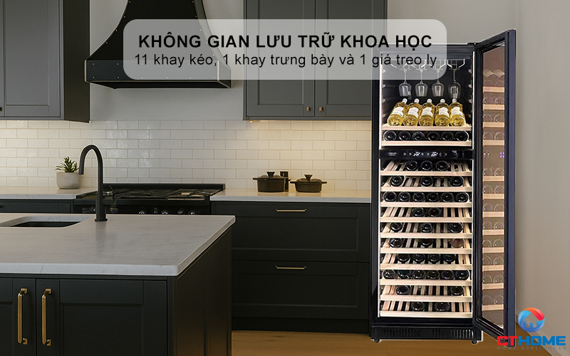 Không gian lưu trữ khoa học với giàn treo ly và khay trưng bày