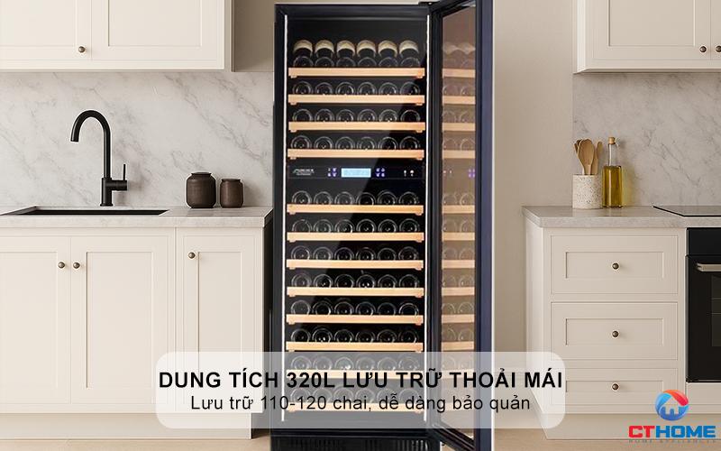 Dung tích 320L lưu trữ thoải mái, lưu trữ 110-120 chai