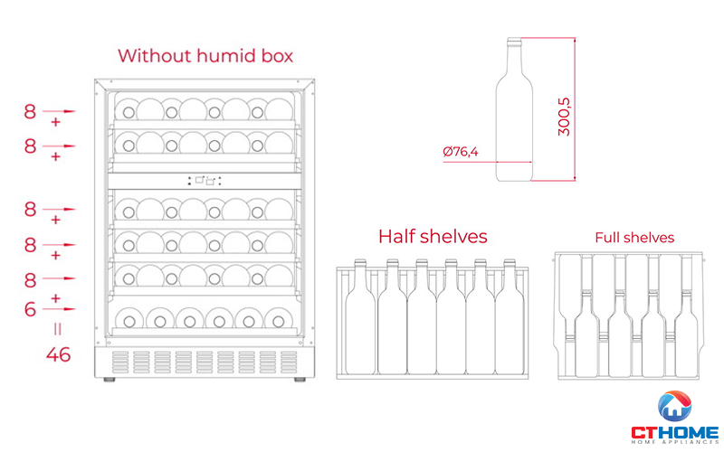 Kích thước chai rượu cho các kệ tủ