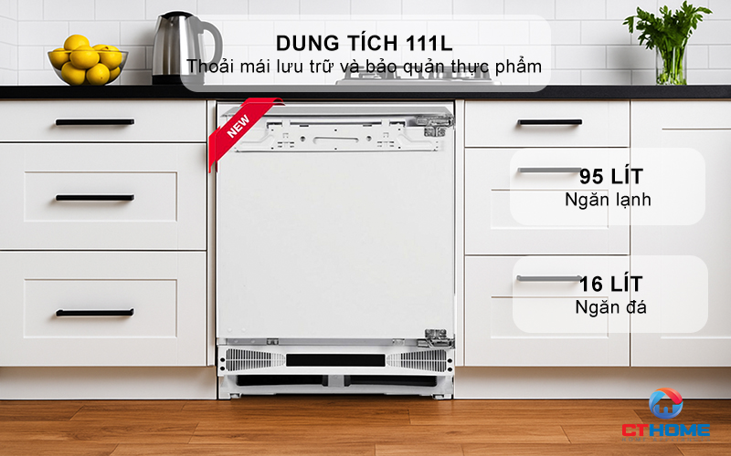 Dung tích 111L gồm 01 ngăn mát, 01 ngăn đông mềm