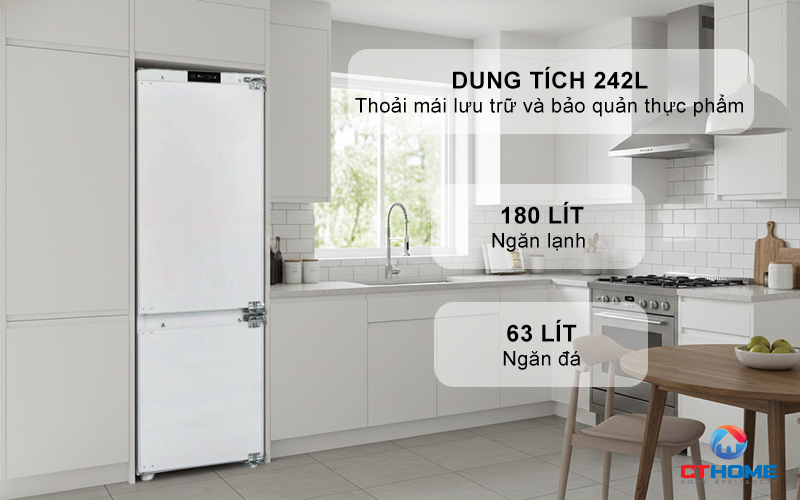 Dung tích 242L gồm 01 ngăn mát, 01 ngăn đông