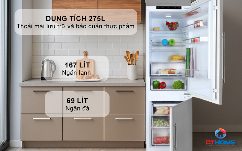 Dung tích 275L gồm 01 ngăn mát, 01 ngăn đông mềm