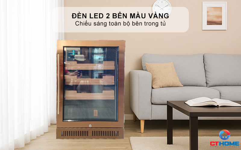 Đèn LED 2 bên màu vàng chiếu sáng toàn bộ bên trong tủ
