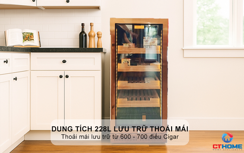Dung tích 228L, thoải mái lưu trữ từ 600 - 700 điếu Cigar