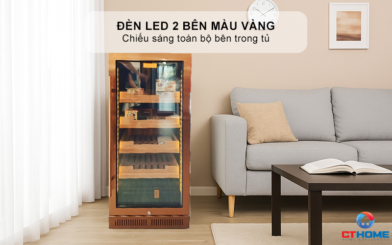 Đèn LED 2 bên màu vàng chiếu sáng toàn bộ bên trong tủ