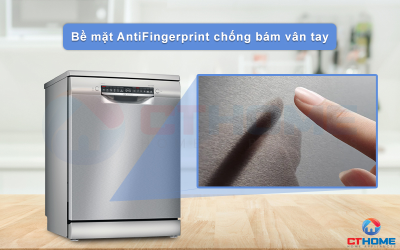 Lớp phủ AntiFingerprint chống bám vân tay trên máy rửa bát Bosch SMS4HTI45E.