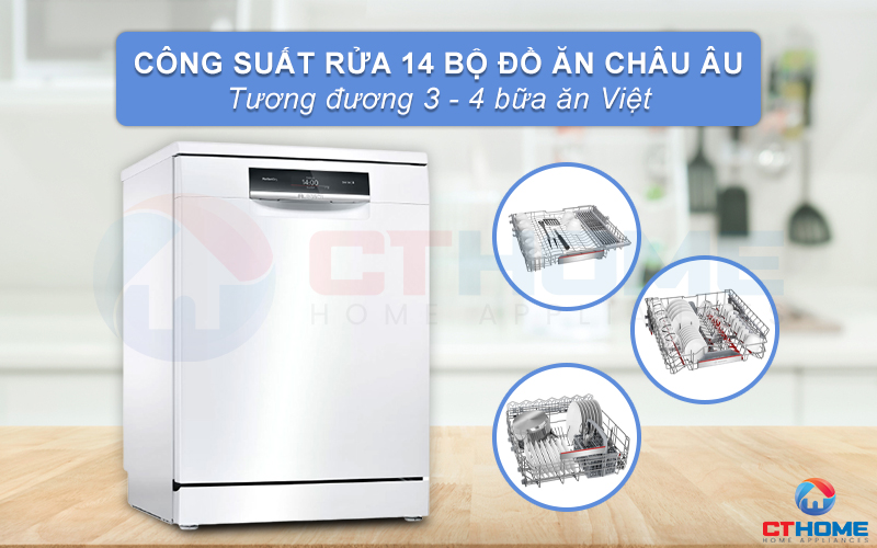 Công suất rửa 14 bộ phù hợp gia đình 4-6 người