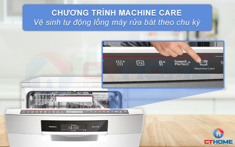 Tính năng Machine Care vệ sinh tự động máy rửa bát Bosch SMS8ZDW48M