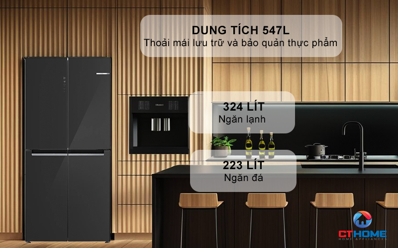 Dung tích 547L thoải mái đựng đồ
