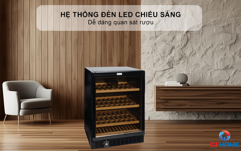 Hệ thống đèn Led chiếu sáng phía bên trong giúp dễ dàng quan sát rượu