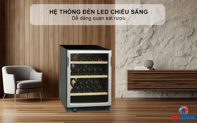Hệ thống đèn Led chiếu sáng phía bên trong giúp dễ dàng quan sát rượu