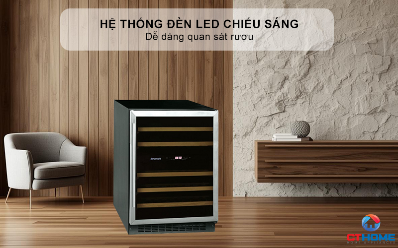 Hệ thống đèn Led chiếu sáng phía bên trong giúp dễ dàng quan sát rượu