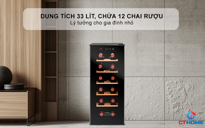 Dung tích 33 lít, chứa 12 chai rượu - Lý tưởng cho gia đình nhỏ
