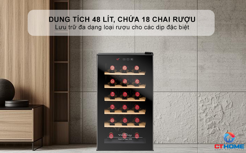 Dung tích 48 lít, chứa 18 chai rượu - Đáp ứng nhu cầu đa dạng