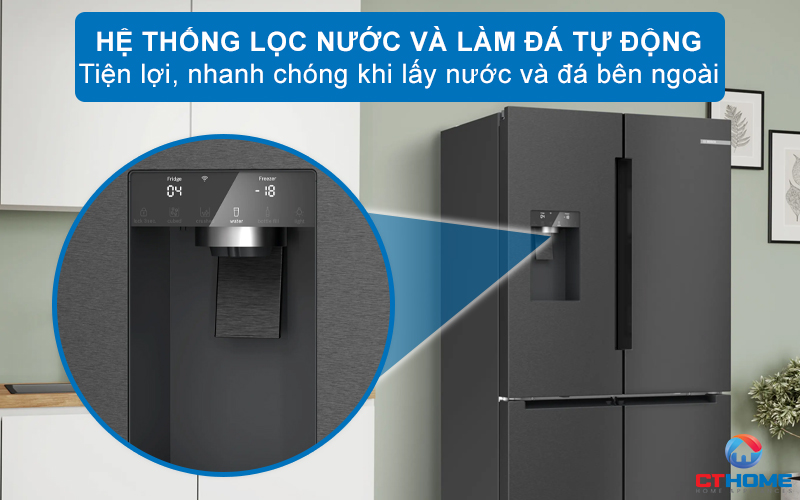 Hệ thống lọc nước và làm đá tự động thông qua bình chứa