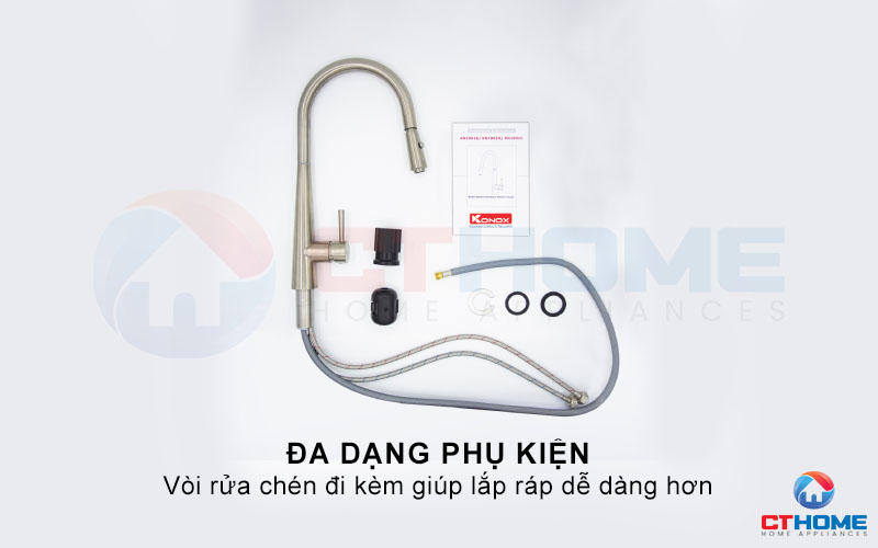 Đa dạng phụ kiện vòi rửa chén đi kèm, dễ dàng lắp ráp