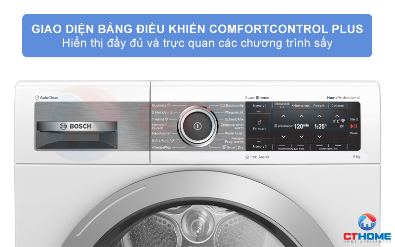 Giao diện người dùng ComfortControl Plus hiển thị trực quan và đầy đủ chương trình máy.