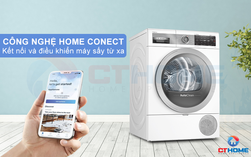 Kết nối và điều khiển máy sấy Bosch WTX87E40 từ xa thông qua Home Connect.