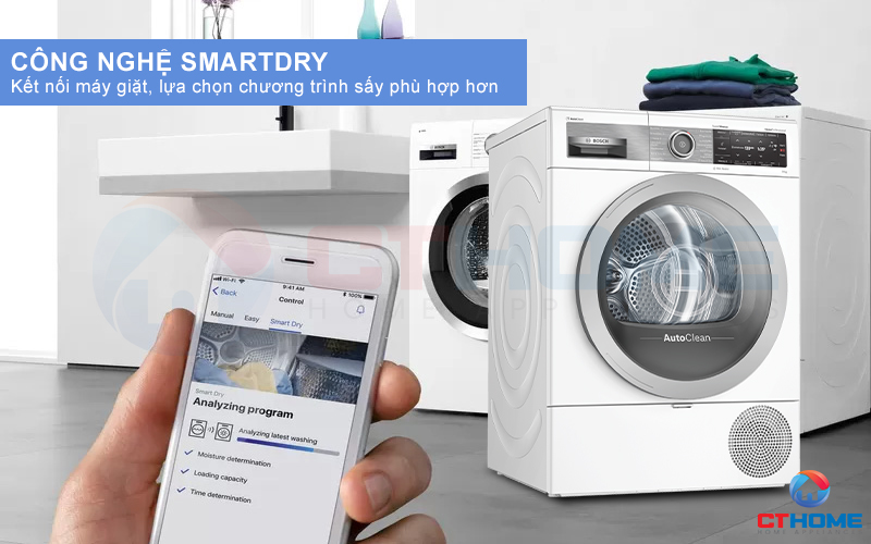 Kết nối máy giặt thông qua SmartDry để lựa chọn chương trình sấy phù hợp hơn.