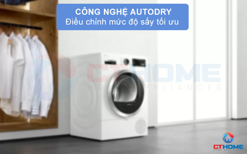 Công nghệ AutoDry tối ưu hiệu quả sấy, giúp quần áo khô chính xác hơn.