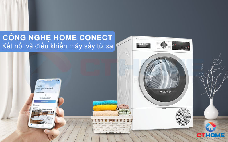 Kết nối và điều khiển máy sấy Bosch WTX87M40 từ xa thông qua Home Conect.