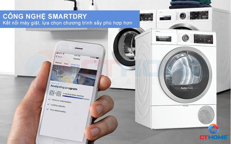 Kết nối máy giặt thông qua SmartDry để lựa chọn chương trình sấy phù hợp hơn.