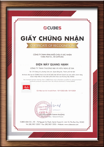 Chứng nhận đại lý Cubes