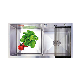 CHẬU RỬA BÁT 2 HỐ LỆCH EUROSUN HANDMADE NANO EU-8045HS9 INOX304